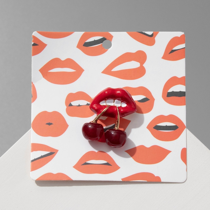 Брошь &laquo;Вишенки&raquo; флирт, цвет красно-белый в золоте