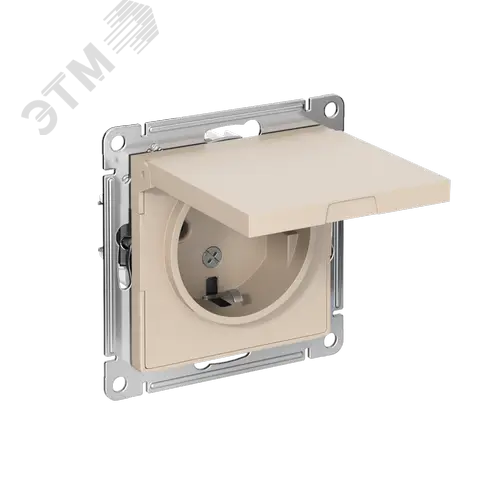 ATLASDESIGN РОЗЕТКА с заземл. со шторк. с крышкой, 16А, IP20, механизм, ПЕСОЧНЫЙ