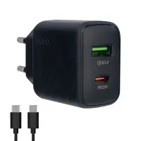 Сетевое зарядное устройство с кабелем Type-C на Type-C PD20W + USB QC3.0 CS25A  HOCO черное