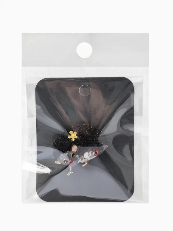 Брошь &laquo;Ежик&raquo; с цветами, цвет серый в серебре