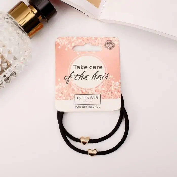 Резинка для волос "Берта" (набор 2 шт) сердечки, чёрный