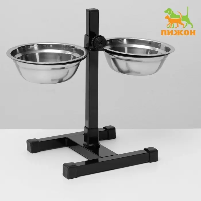 Подставка с мисками, 2&times;500 мл, высота 30 см, разборная, чёрная