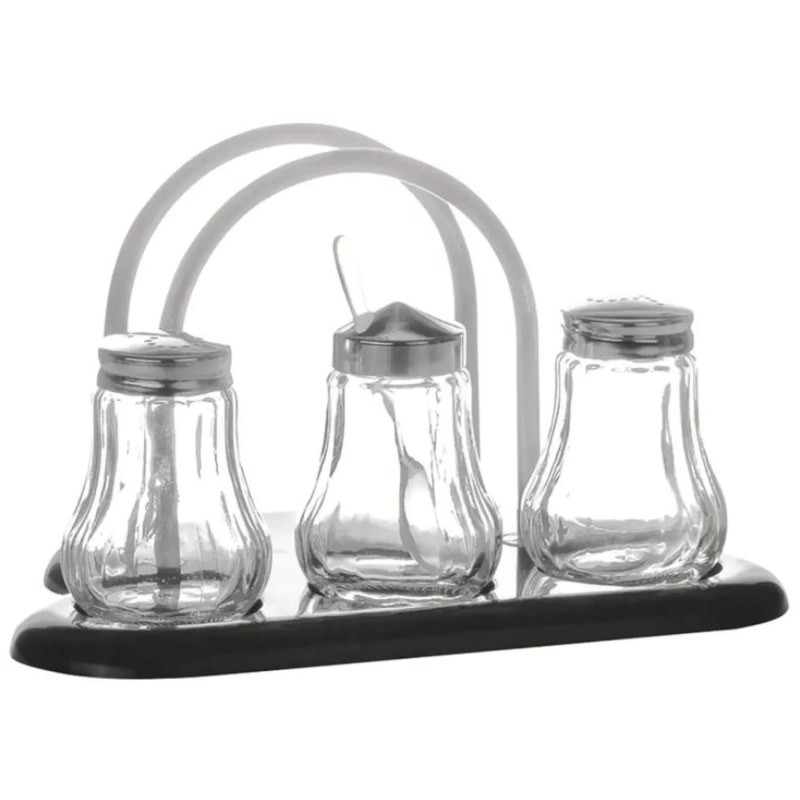 Набор для специй 3пр.(соль,перец,горч) + салфетница пластик, кт970