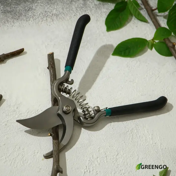 Секатор плоскостной, 8" (20 см), с металлическими ручками, Greengo