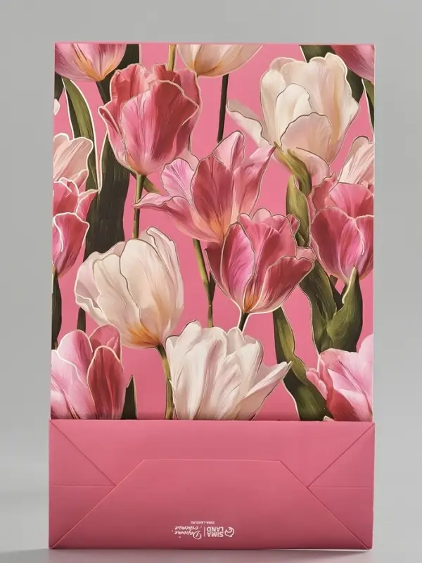 Пакет подарочный ламинированный &laquo;Тюльпаны&raquo;, 22.3&times;9&times;35 см