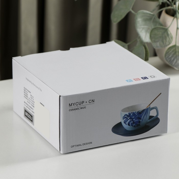 Чайная пара керамическая с ложкой «Ариэль», 2 предмета: чашка 250 мл, блюдце Чайная пара керамическая с ложкой «Ариэль», 2 предмета: чашка 250 мл, блюдце