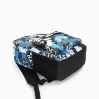 Рюкзак школьный на молнии, с карманами, с принтом, размер 30&times;13&times;42 см, голубой/серый