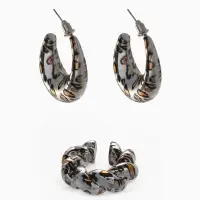 Серьги и каффы QF &laquo;Леопард&raquo;, набор, жгутик, цвет серебро