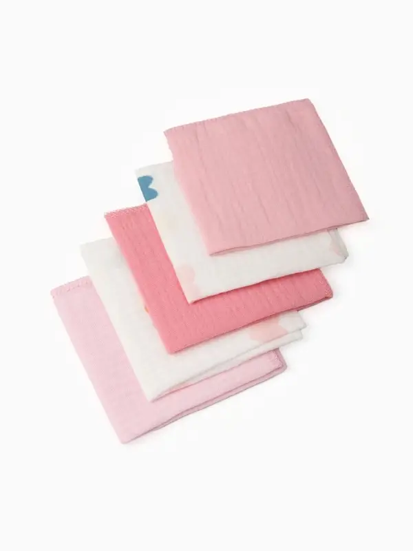 Набор платочков Крошка Я Сolored hearts (вид 1) 20*20 см-5 шт, муслин, 100 % хлопок Набор платочков Крошка Я Сolored hearts (вид 1) 20*20 см-5 шт, муслин, 100 % хлопок