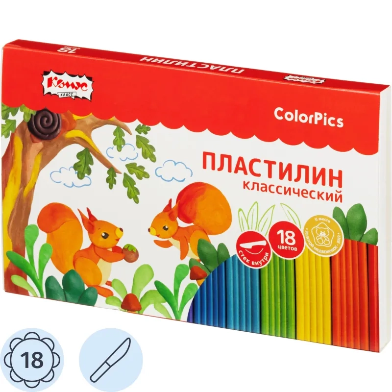 Пластилин клас.Комус Класс(№1 School)Color Pics наб.18 цв,360г,СО СТЕКОМ