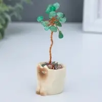 Сувенир "Котик-горшок и зелёное дерево" 12 камней 3,3х3,4х8,8 см