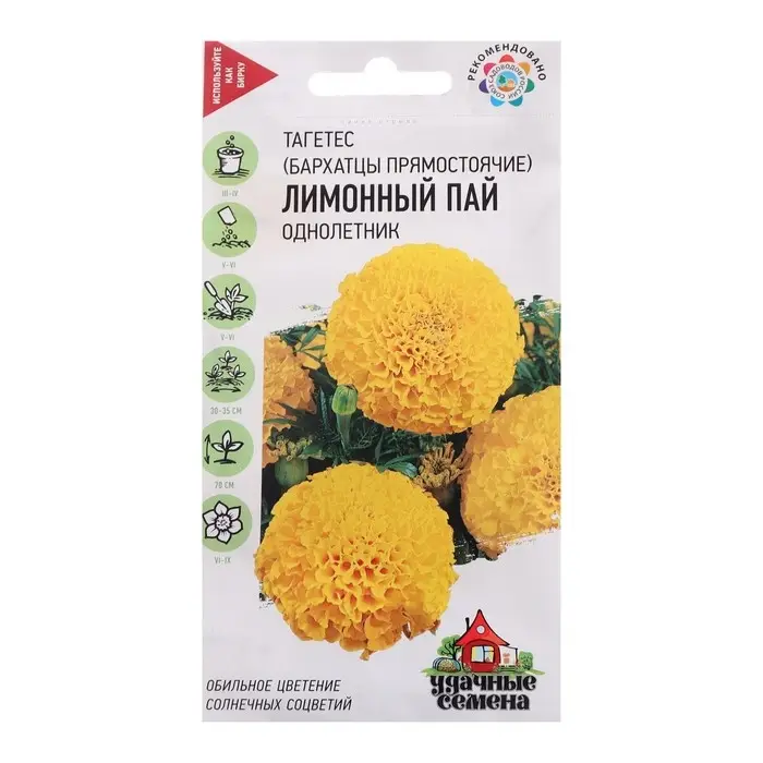 Семена Бархатцы прямые (Тагетес)  Семена Бархатцы прямые (Тагетес) "Лимонный пай", ц/п,  0,1 г