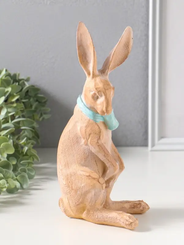 Сувенир полистоун "Заяц с большим голубым бантом в белый горох" 11,5х9х25,5 см