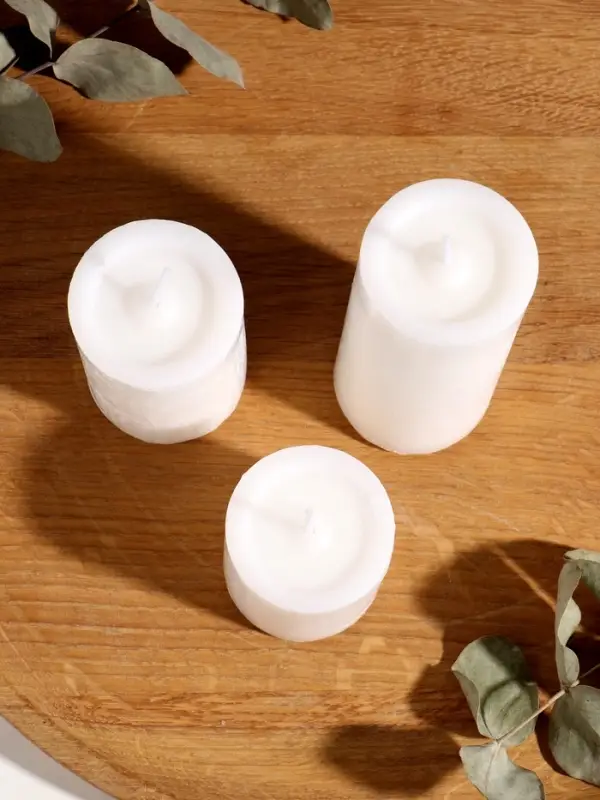 Набор свечей "Столбики белые" 3 шт d=5 см h=5; 7,5 и 10 см 15х5х14,8 см