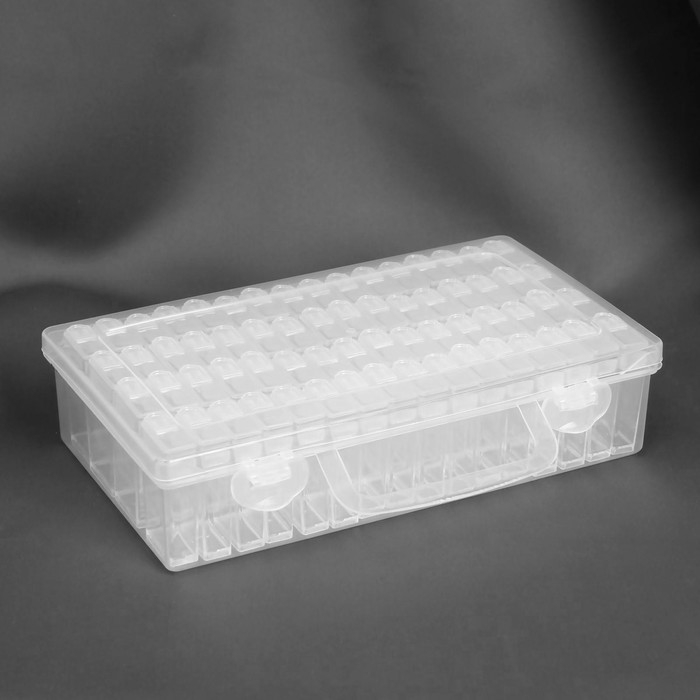 Набор баночек для рукоделия, 64 баночки, 1,5 × 3 × 5 см, в контейнере, 13 × 22 × 5 см, с наклейками, цвет прозрачный