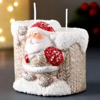 Подсвечник со свечами &laquo;Дед Мороз в бежевом кафтане&raquo;, на 2 свечи, керамика, 7.5&times;5.5&times;6.5 см, МИКС