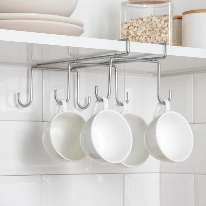 Держатель для кружек подвесной на 6 предметов, 16×27×10 см, цвет хром зеркальный