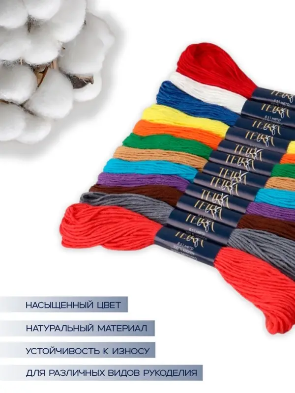 Нитки мулине TEIRA &laquo;Сочный&raquo;, 8&plusmn;1 м, 12 шт., разноцветные