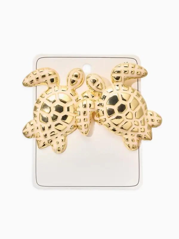 Серьги &laquo;Морской мир&raquo;, черепаха, белые в золоте