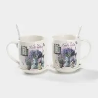 Набор кружек с ложками и подставками &laquo;Букет лаванды&raquo;, 2 предмета: 330 мл, керамика, рисунок МИКС