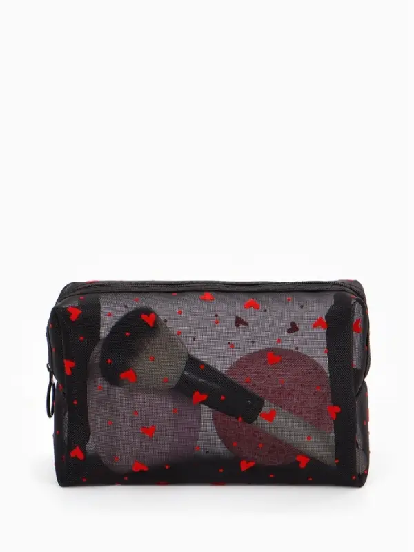 Косметичка дор Сердца, сетка 18*7,5*10, отд на молнии, черный Косметичка дор Сердца, сетка 18*7,5*10, отд на молнии, черный