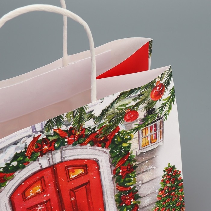 Пакет подарочный новогодний крафтовый «Добро пожаловать», 22 х 25 х 12 см, Новый год