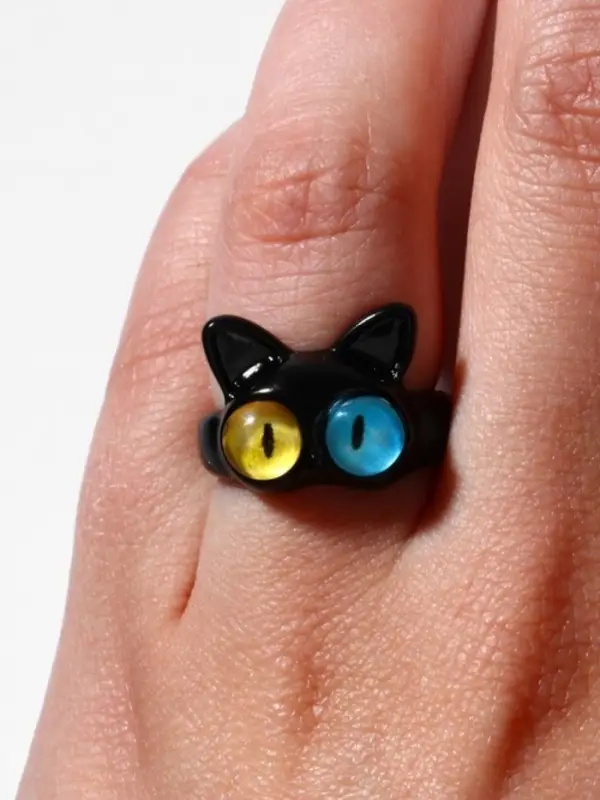 Кольцо &laquo;Монстрик&raquo;, кот, чёрное, безразмерное