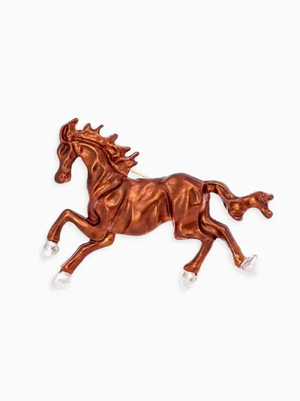 Брошь "Лошадь", конь степной, цвет коричневый в золоте