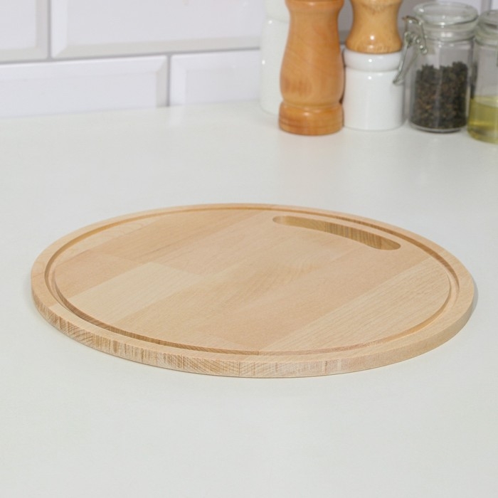 Доска разделочная деревянная с желобом  Доска разделочная деревянная с желобом "Круг" 24х24х0,8 см береза