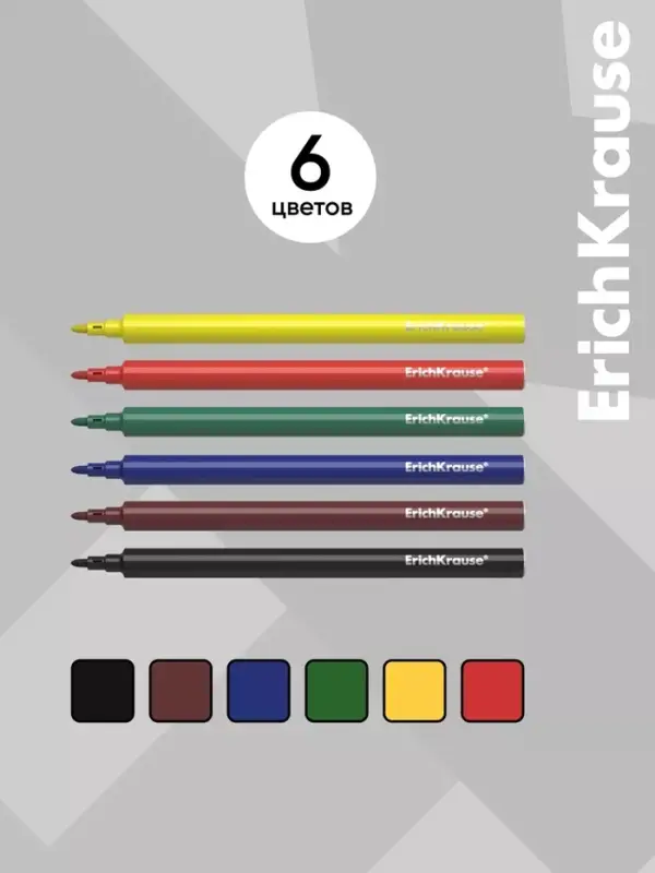 Фломастеры 6 цветов ErichKrause Basic, вентилируемый колпачок