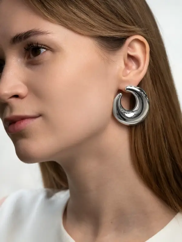 Серьги металл &laquo;Кольца&raquo;, полумесяц, цвет серебро