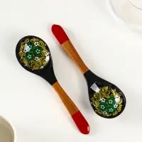 Ложка деревянная &laquo;Чернушка&raquo;, с плоским черенком, 20.2&times;6.2 см, хохлома, ручная роспись