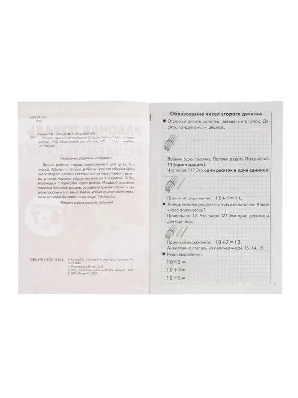 Рабочая тетрадь &laquo;Решаем задачи. Счёт в пределах 20&raquo;, 6 - 7 лет, Куцина Е.