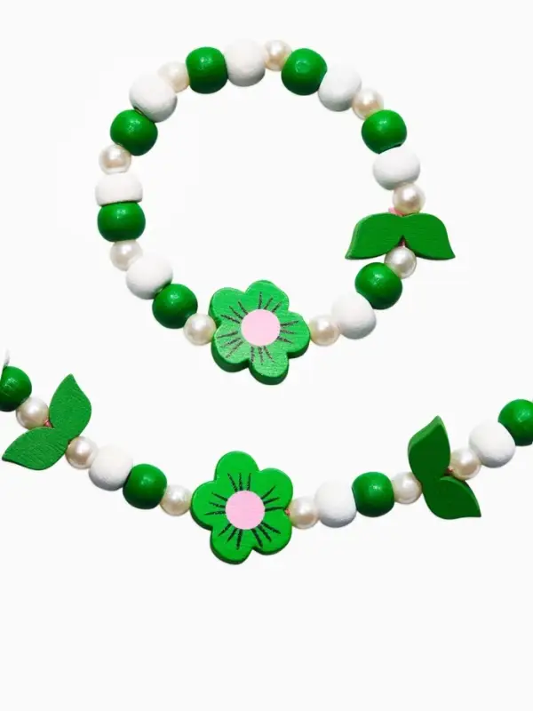 Набор детских украшений &laquo;Выбражулька. Цветы&raquo;, 2 предмета: бусы 40 см, браслет, d=6 см, белый, зеленый