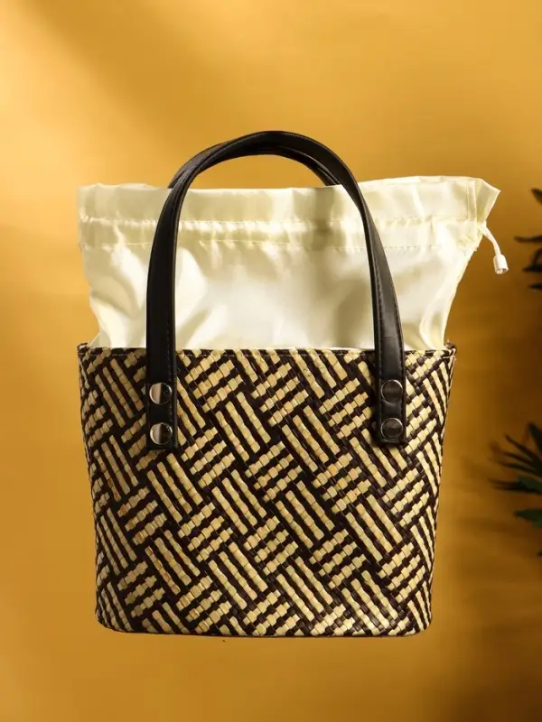 Сумка плетёная из пандана, 22×14×35 см, бежево-коричневая