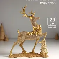 Фигура полистоун &laquo;Золотой олень с бантом, у ёлки&raquo;, 22.9&times;7.9&times;29 см