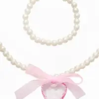 Набор детских украшений &laquo;Выбражулька. Сердце, бант&raquo;, 2 предмета: бусы 35 см, браслет, d=5.5 см, белый, розовый
