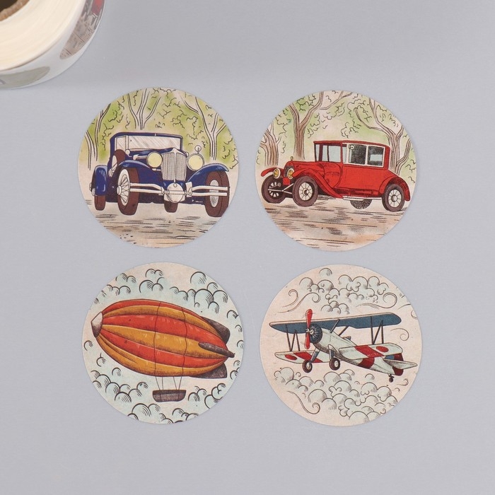 Наклейка бумага Наклейка бумага "Ретро транспорт" d=3,8 см 252 шт в рулоне