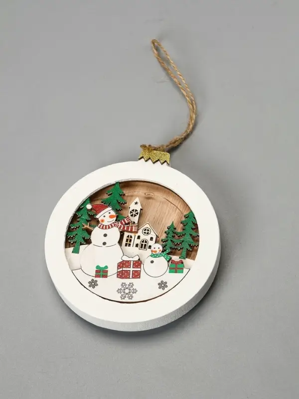 Ёлочная игрушка &laquo;Шар со снеговиками&raquo;, 10.5&times;10.5&times;1.5 см, от батареек, свечение тёплое белое