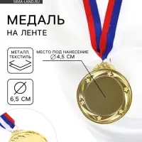 Медаль под нанесение золото 049, d=6.5 см, с лентой
