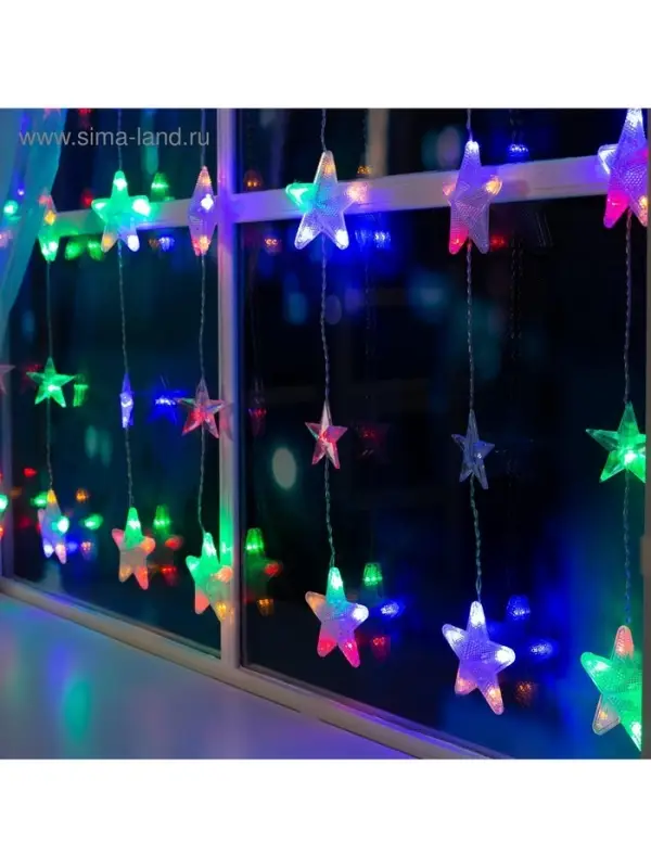 Гирлянда &laquo;Бахрома&raquo; 2.4&times;0.9 м с насадками &laquo;Звёздочки&raquo;, IP20, прозрачная нить, 186 LED, свечение мульти, 8 режимов, 220 В