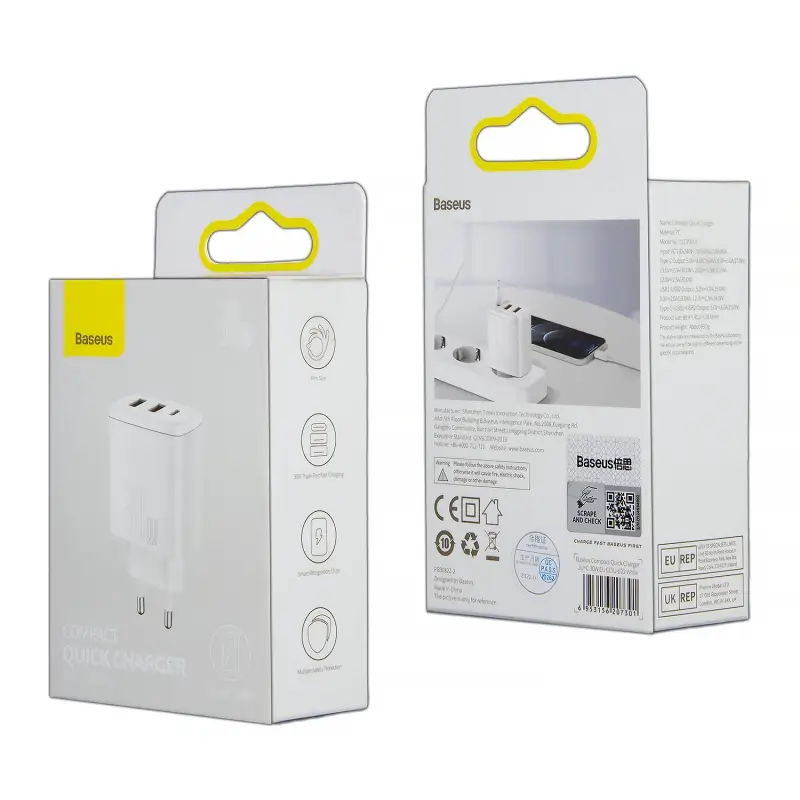 * Переходник СЗУ на 2 USB + Type-C 30W CCXJ-E02 Baseus белый * Переходник СЗУ на 2 USB + Type-C 30W CCXJ-E02 Baseus белый
