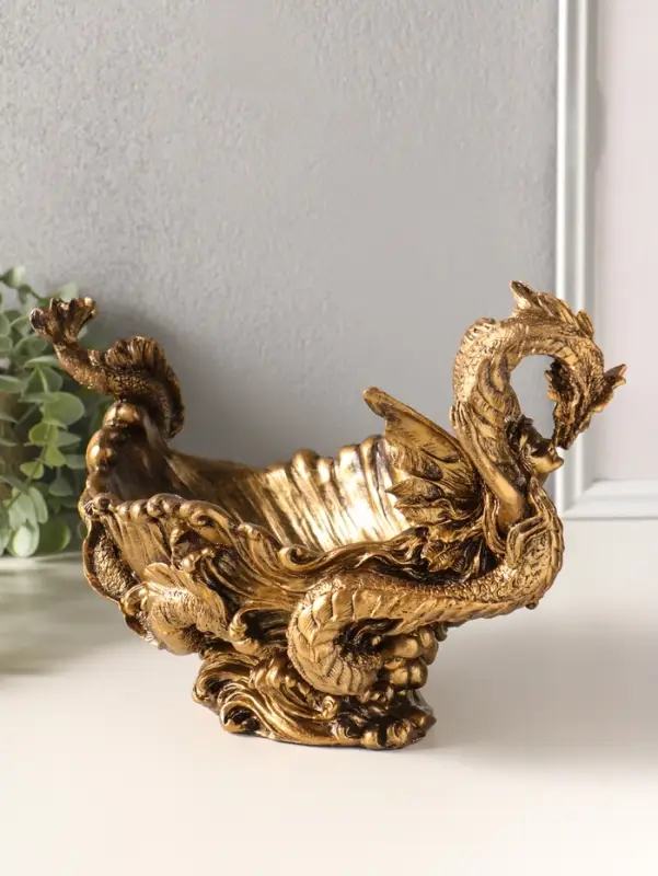 Подставка для мелочей "Девушка с драконом" 20,5х32х17 см, бронза