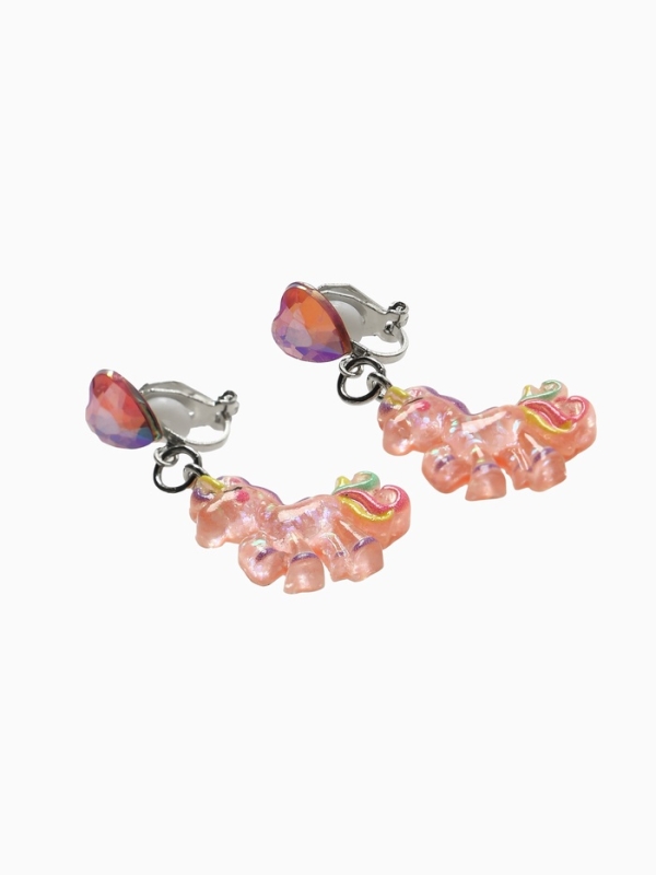 Серьги-клипсы детские  Серьги-клипсы детские "Выбражулька" единорог с сердцем кристалл, цветные