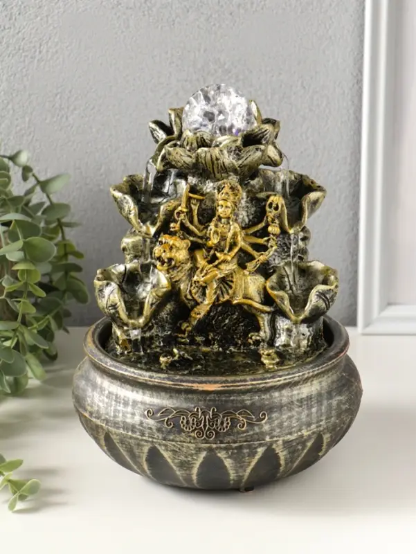 Фонтан настольный от сети, подсветка "Богиня Дурга" 16х16х22 см