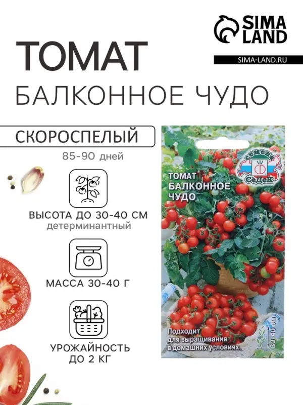 Семена Томат &laquo;Балконное чудо&raquo;, детерминантный, низкорослый, 0.1 г