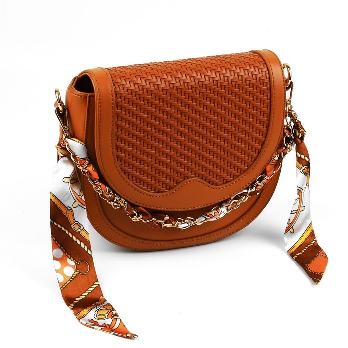 Цепочка с платком для сумки, с карабинами, 9 × 14 мм, 40 см, цвет коричневый/золотой