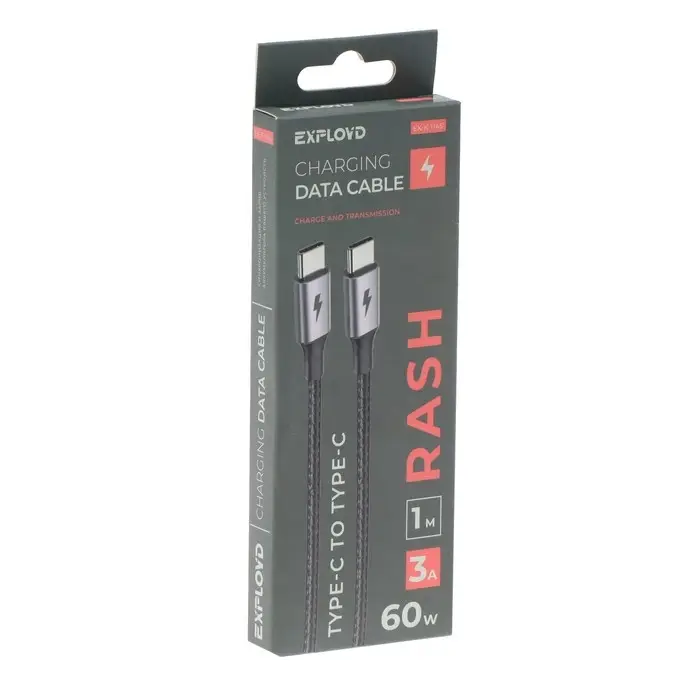 Кабель Exployd EX-K-1145, Type-C - Type-C , 3 А, 1 м, 60 Вт, черный
