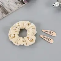 Набор для волос &laquo;Глория грация&raquo;, резинка 7 см, 2 заколки 5 см, бежевый