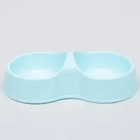 Миска двойная &laquo;Мур-мяу&raquo;, 200 мл, 22.5 см &times; 13 см &times; 6 см, пластик, голубая